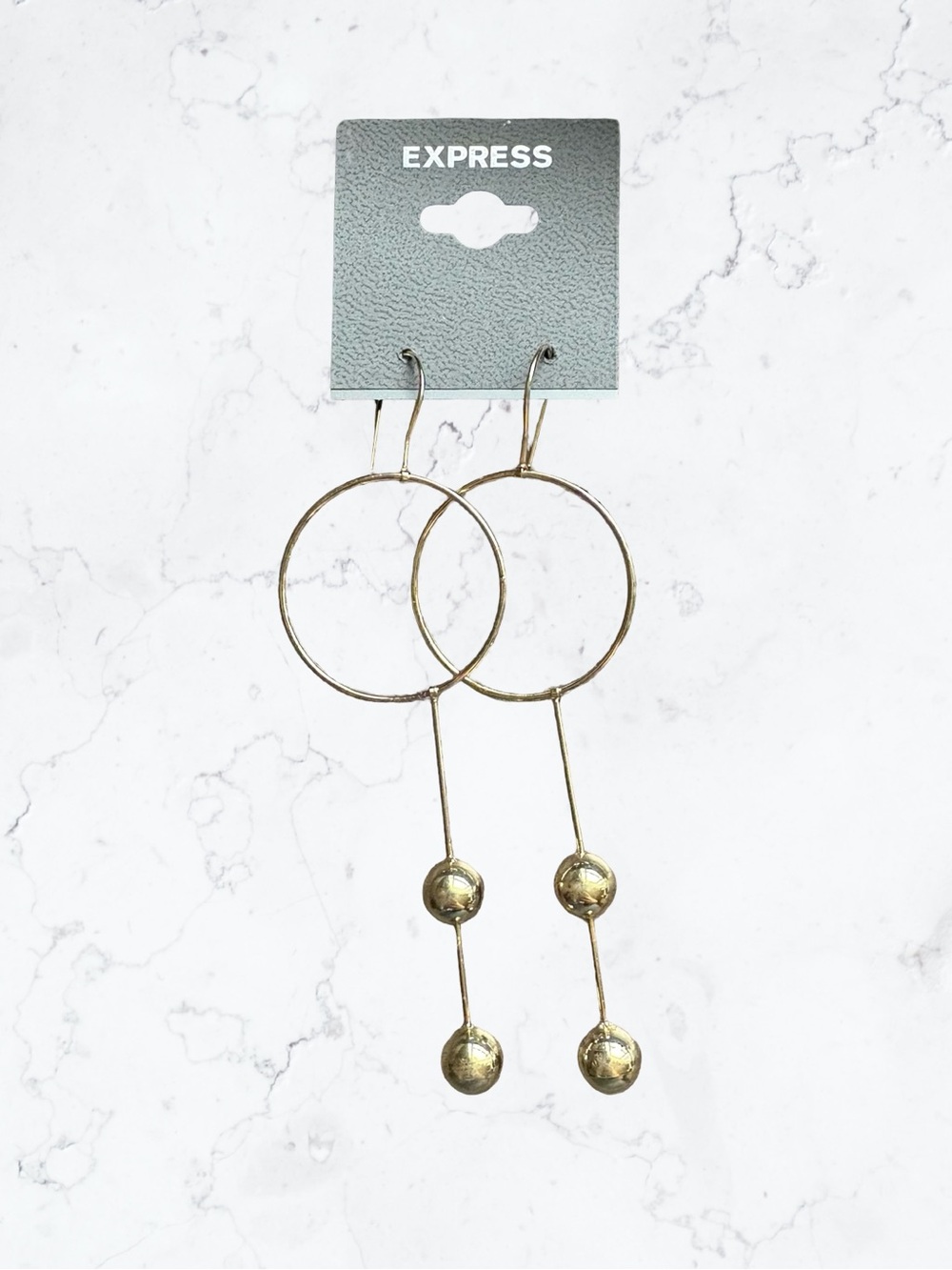 Express Gold Hoop Drop Earrings with Dangled Ball Details